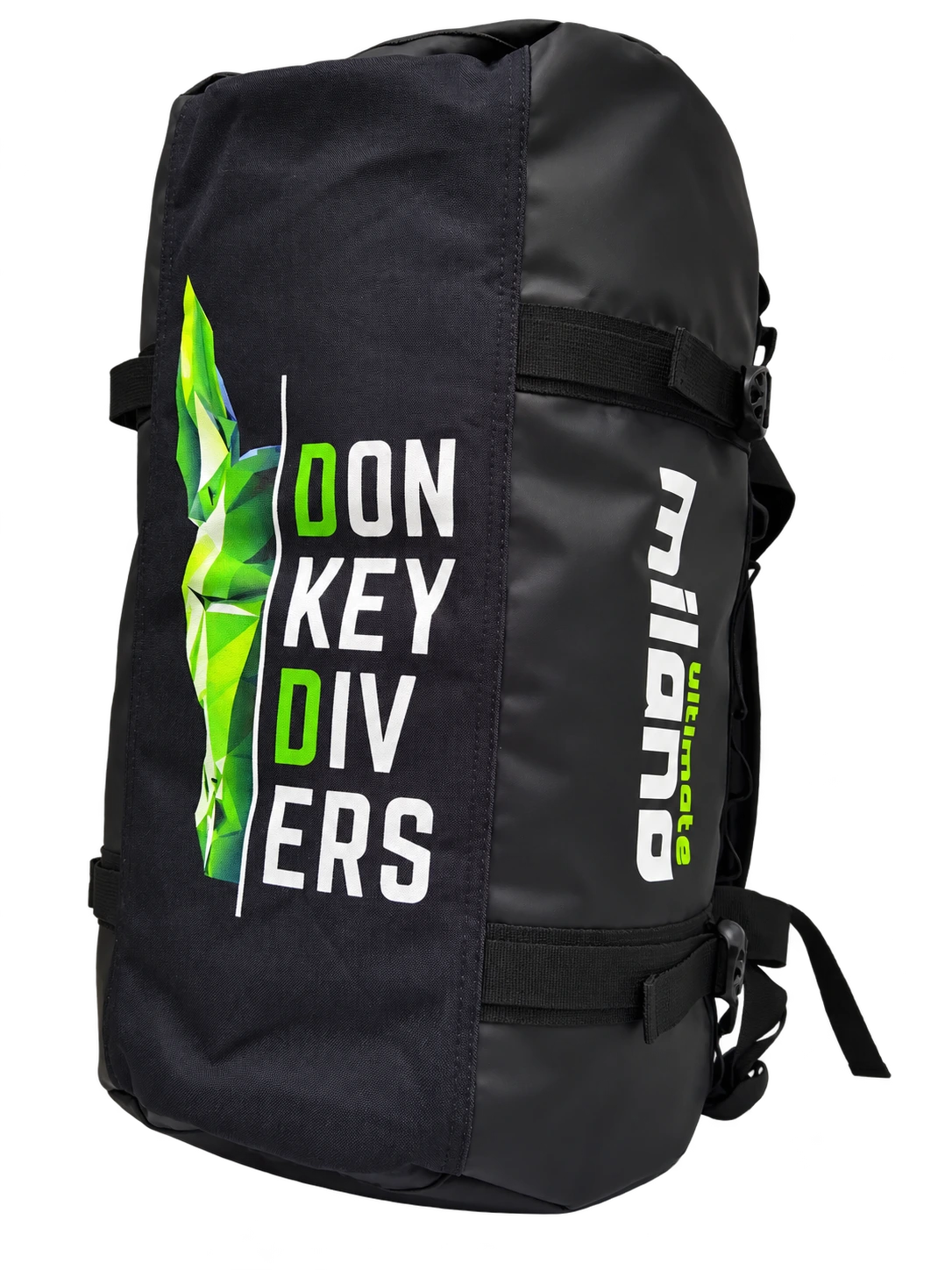 Borsone nero: lato con logo Donkey Divers