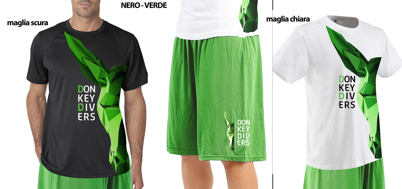 Maglia scura, maglia chiara e pantaloncini verdi Donkey Divers
